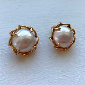 COPY - Vintage Estate Mabe Pearl/14k gold earrings